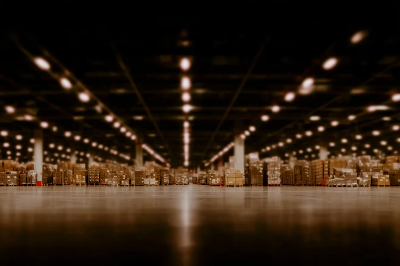 Warehouse mit warmem Licht und Tiefenschärfe